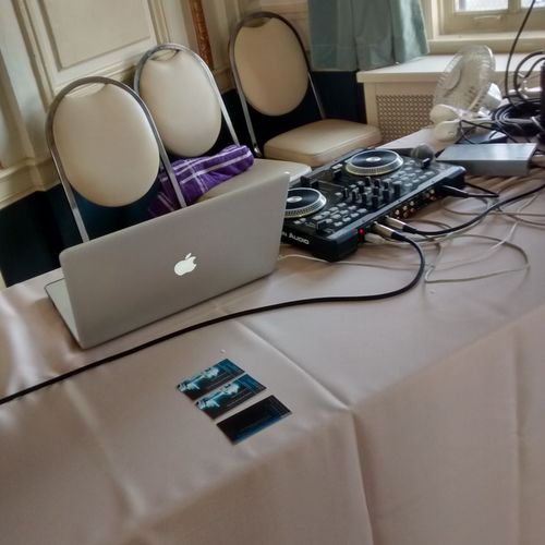 This is a typical DJ set up for a small event of 4