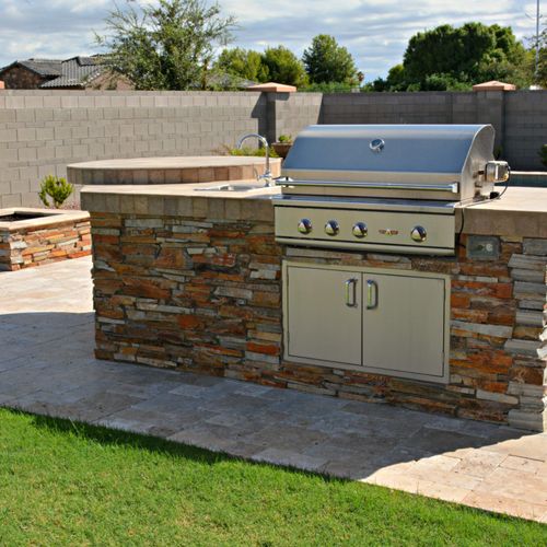 Custom Outdoor Kitchen I BBQ and fire pit built wi