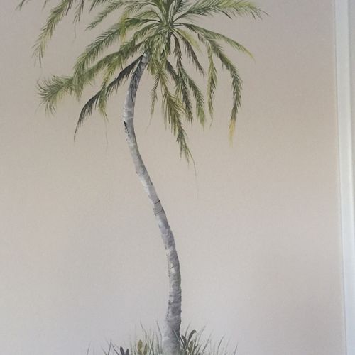 Palm tree mural free hand painting