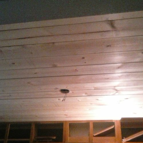 wood paneling textured ceiling