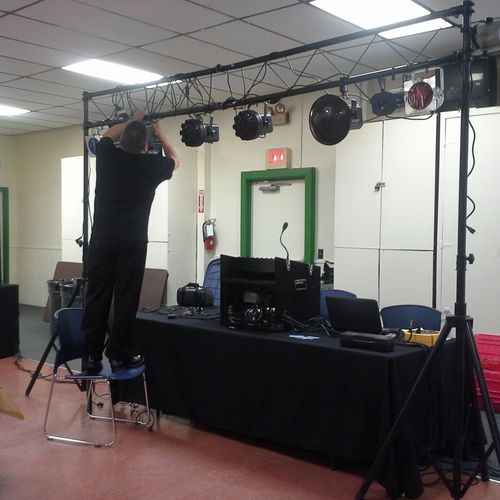 Setting up lights for  a Granuation party. (Class 