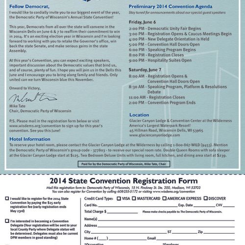 Invitation to the 2014 Democratic Party of Wiscons