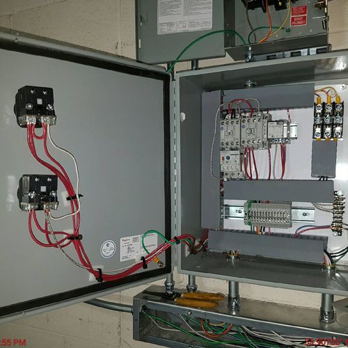 Control wiring for a paint booth.