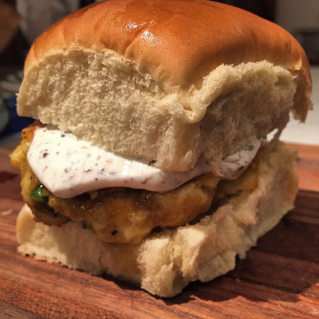 Fish Cake Sandwich with Yogurt-Sumac Dressing