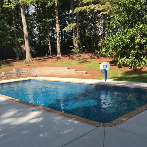 16' x 38' Fiberglass pool with paver coping and br
