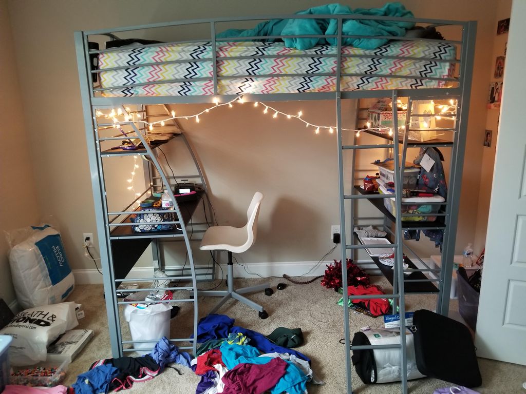 Loft bed with shelves underneath