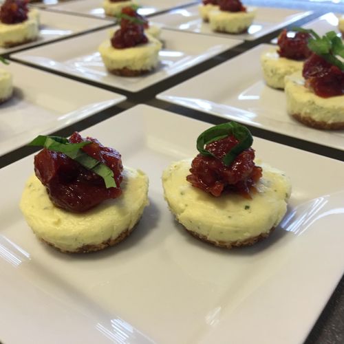 Mini Basil Cheesecakes with Tomato Jam