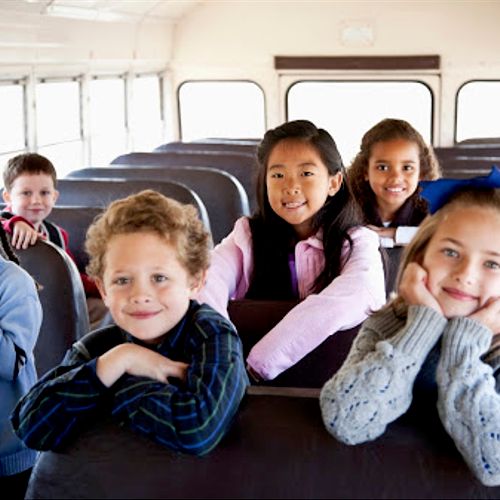 School bus & happy kids