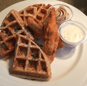 Chicken & Waffles w/
Cinnamon Butter and Country G