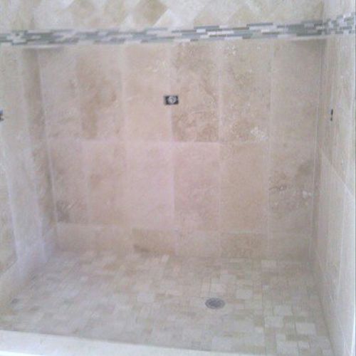 shower, marble wall and floor tile