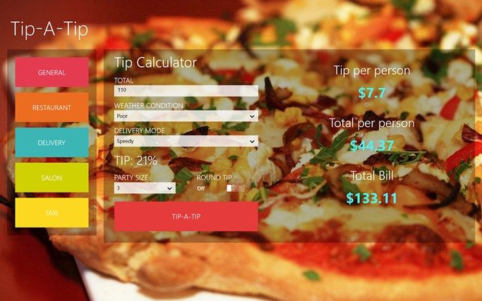 Tip-a-Tip is a windows 8 app for Surface. 
Technol