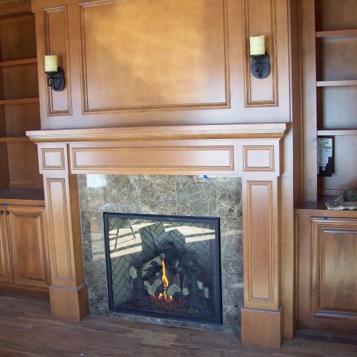 Fireplace wall in study