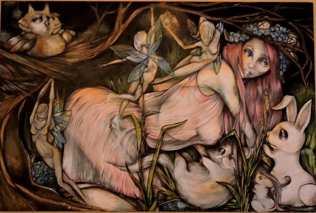 Art. "The Healing Power of Cute." 36x24. Acrylic o