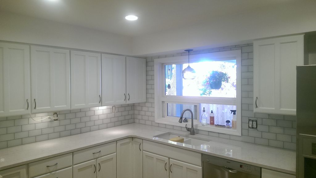 Boulder co. back splash tile and lighting