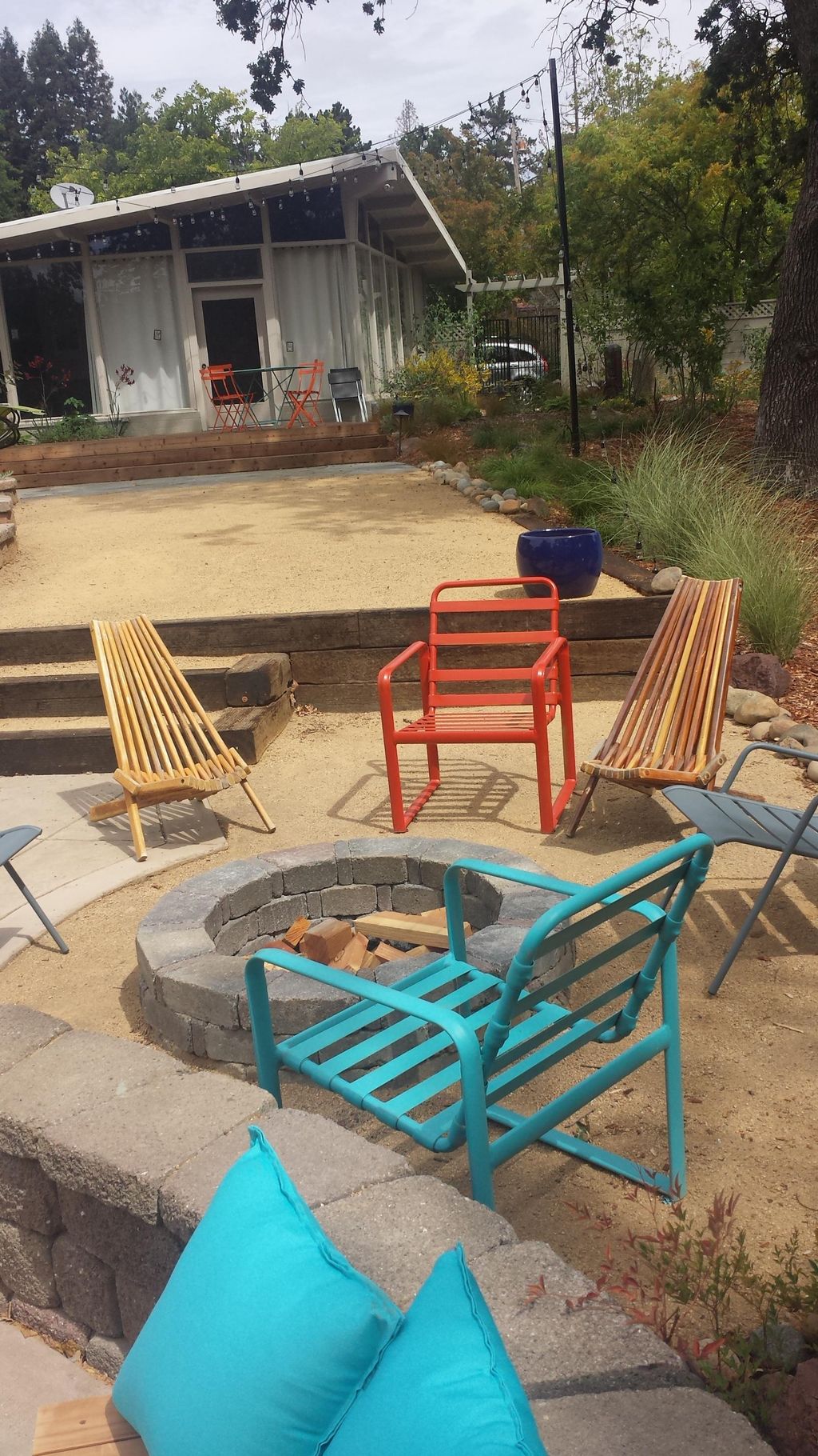 Outdoor seating/ fire pit area, decomposed granite