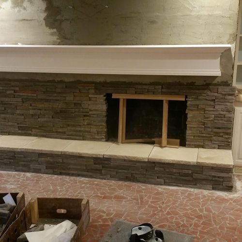 This is a fireplace resurfacing mid project