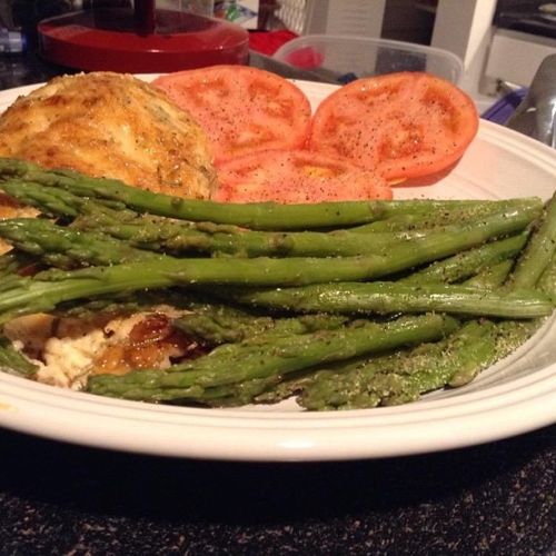 Rosemary Chicken with marinaded asparagus and cook