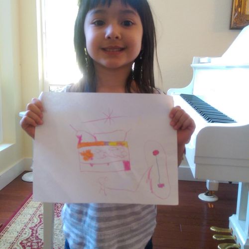This is a drawing of her piano at home