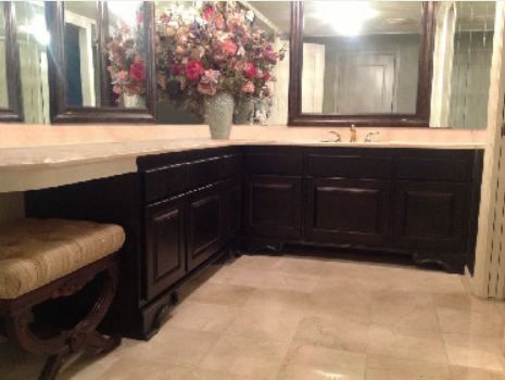 Custom built & stained onsite Master Bath Cabinets