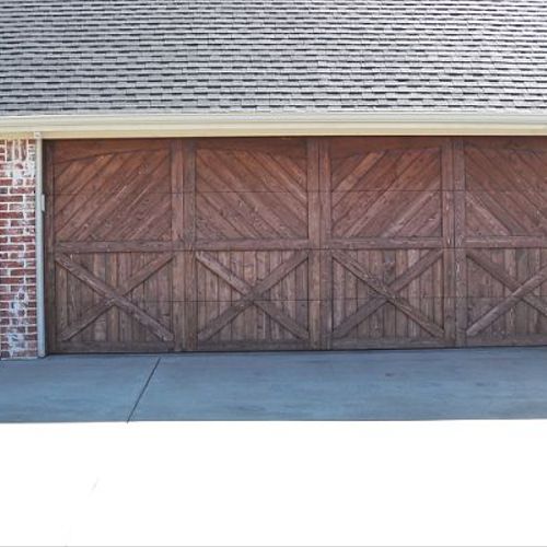 Three Car Garage Doors | Rough Stained Cedar