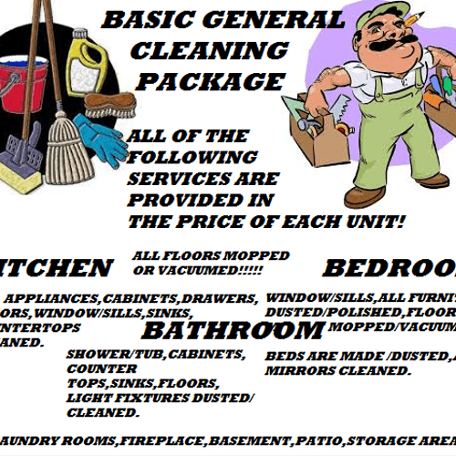 OUR BASIC CLEANING PACKAGE PRICES ARE BASED ON UNI