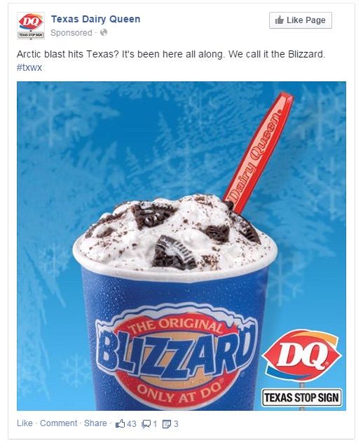 Facebook ad campaign for Texas Dairy Queen