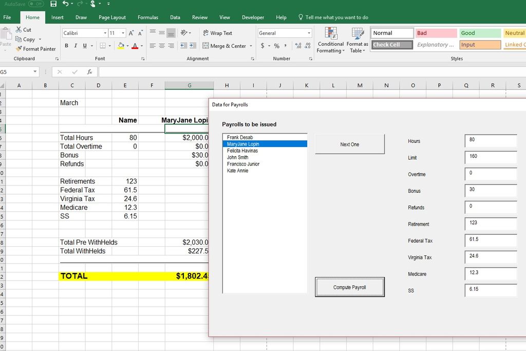 Sample of basic Payroll Spreadsheet