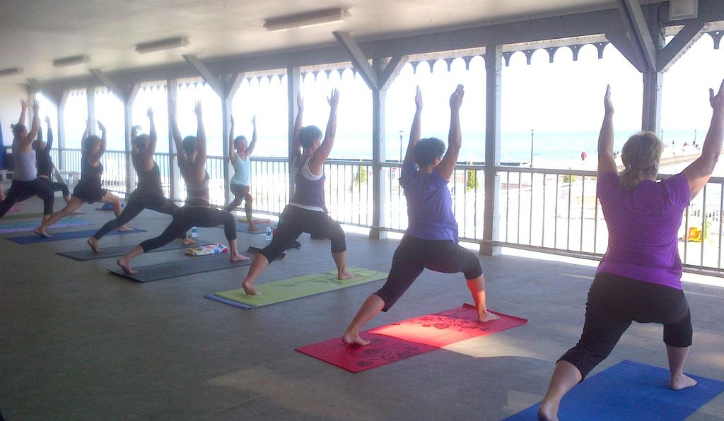 Glorious morning teaching yoga on the Dock at Lake