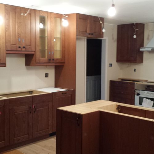 Cabinet installs during kitchen construction proje