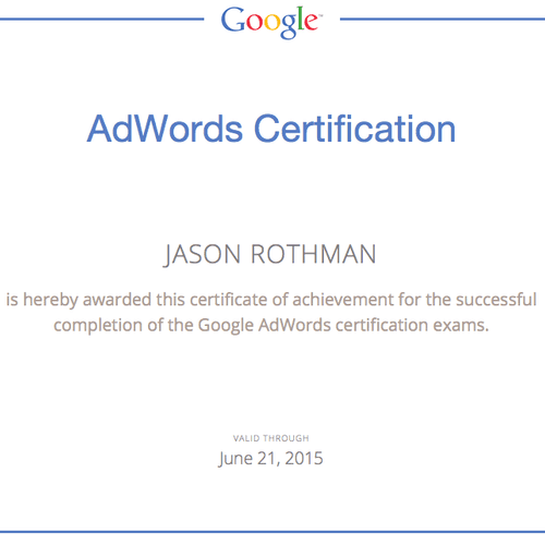 Jason Rothman is AdWords Certified by Google.