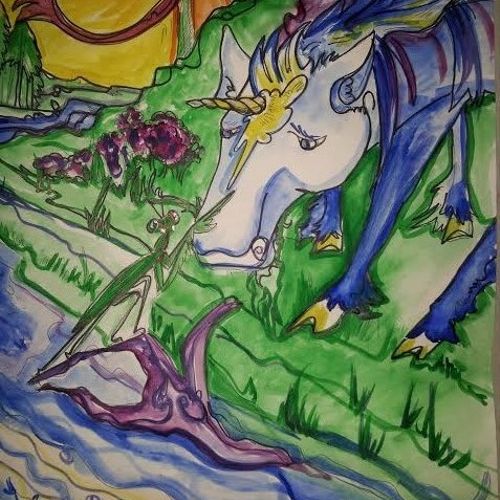 Unicorn come with me. Water color/pen on paper.
