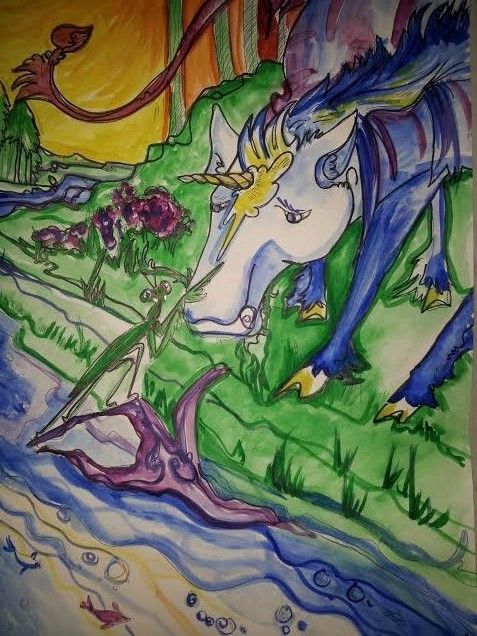 Unicorn come with me. Water color/pen on paper.