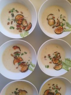 Buttermilk-summer squash velouté with fried zucchi