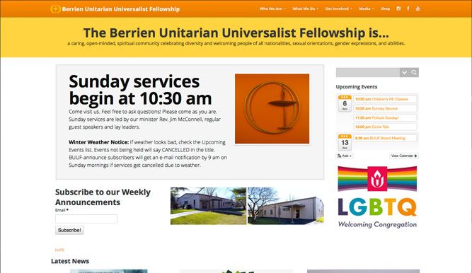 Church website with events, news and email newslet