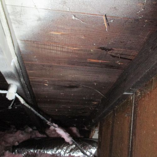 Fire damage in attic