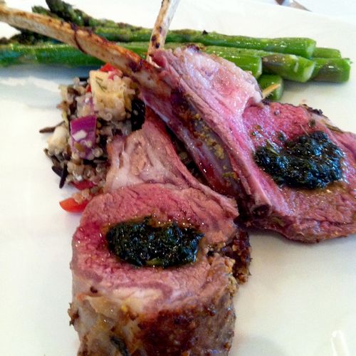 Fennel Crusted Lamb Chops with Quinoa Pilaf and St