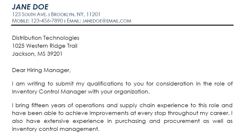 Cover Letter Sample