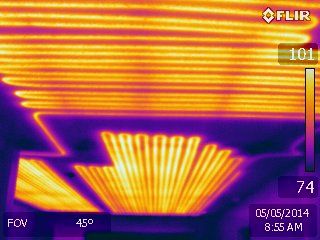 Ceiling with radiant heat as seen through infrared