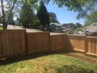 South Salem, Oregon.  Custom cedar stepped fence w