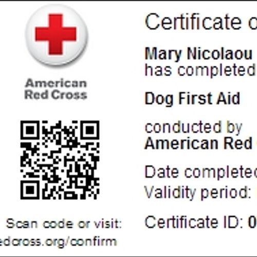 Certification for Red Cross Pet First Aid