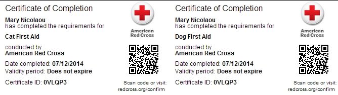 Certification for Red Cross Pet First Aid
