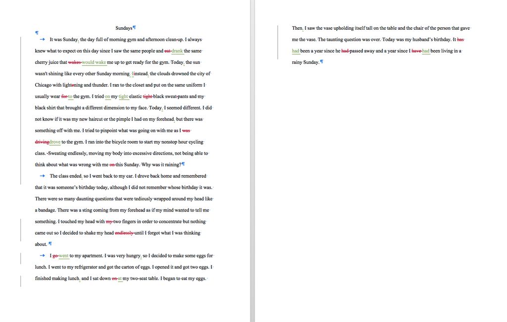 Edit of a flash fiction piece using tracked change