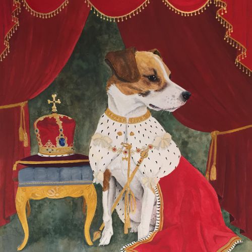 "Regal Beagle" (custom pet portrait in gouache)