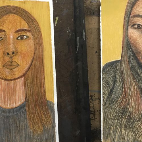 Kate's Self Portraits - graphite and pastel on wat