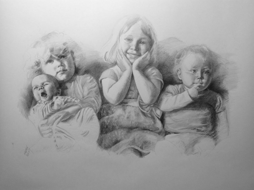 "Siblings & Cousins 2016" 
lifesize graphite drawi