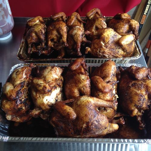 Smoked Chickens ready to be pulled.