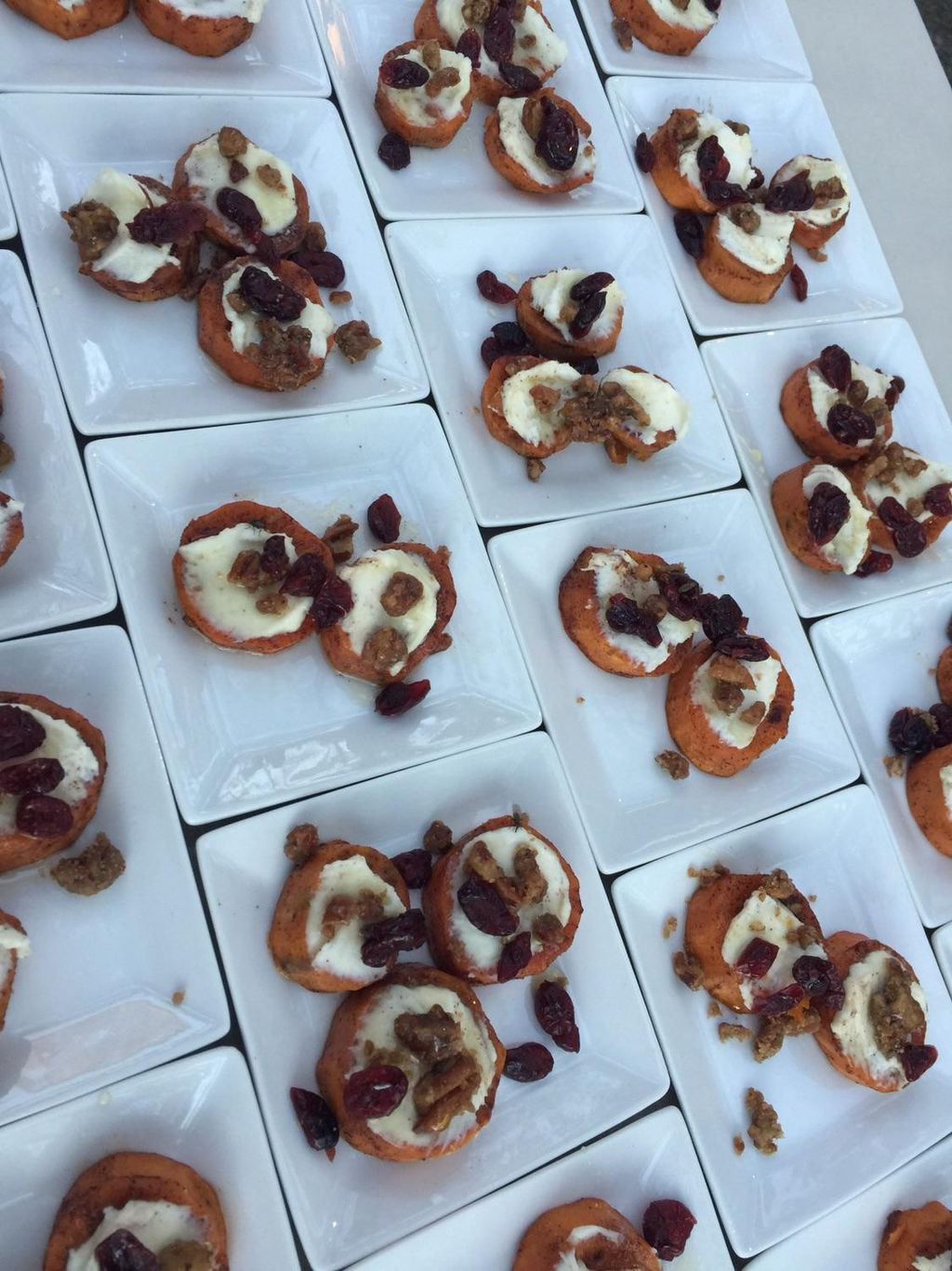 Baked sweet potato rounds with goat cheese, honey,