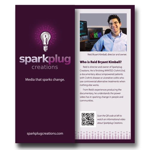 Trifold flyer for Sparkplug Creations, a Eugene-ar