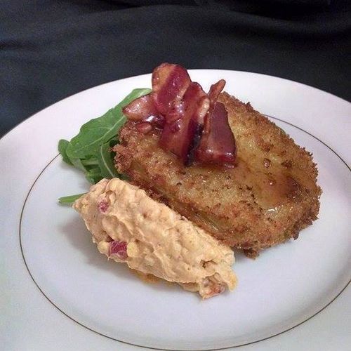 Fried Green Tomato with Pimento Cheese and Bacon J