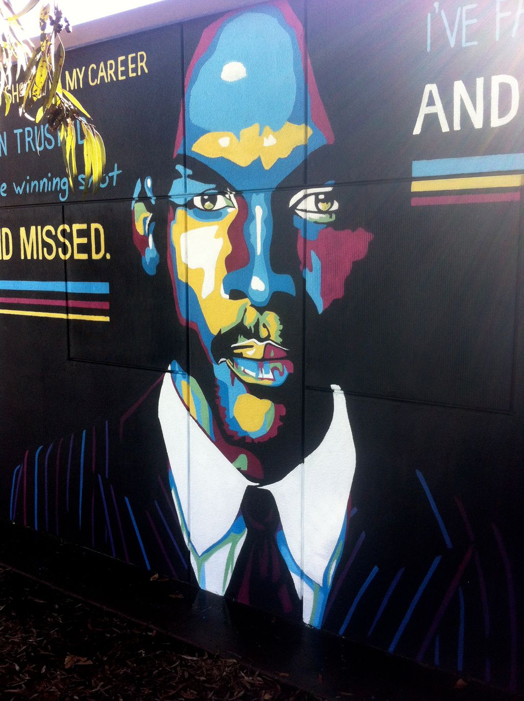 A look at the center image of a Michael Jordan mur